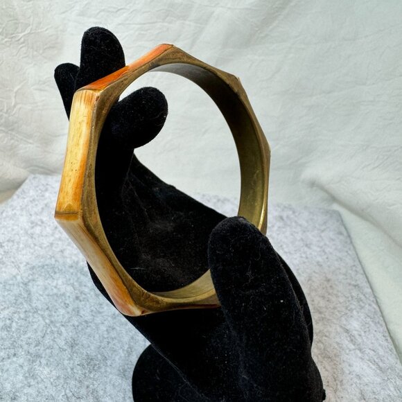 Hexagon-Shaped Vintage Brass Bone Bangle Bracelet 70's BoHo statement piece - Picture 3 of 10